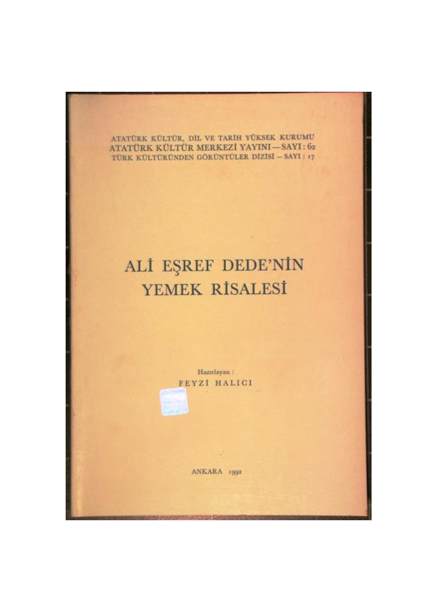 Ali Eşref Dede’nin Yemek Risalesi